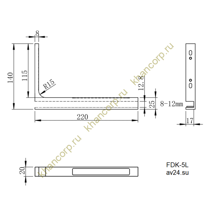 Угловой стабилизатор Диор FDK-5L стена-стекло 90˚ левый, нержавейка/бронза