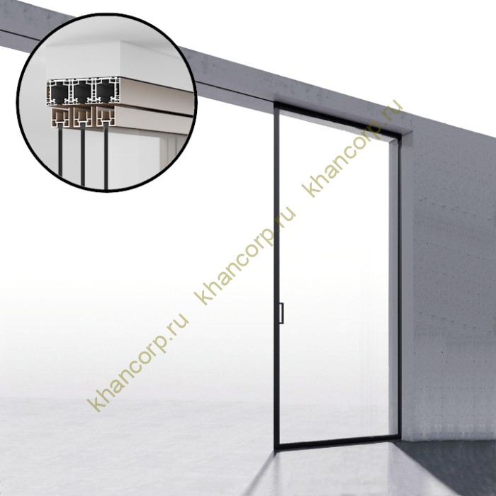 Комплект раздвижной системы Диона DSK-194.1.2 AL/BN на 1 дверь в нишу с отталкивающим механизмом, открытое крепление, алюминий/коричневый