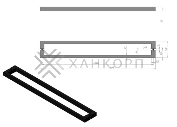 Ручка полотенцесушительFDR-712, 15x15x670 мм, нержавейка/матовый