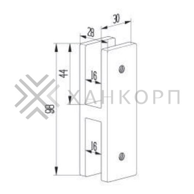 Крепление FKK-204, 98х30 мм стекло-стекло 180°, нержавейка/черный
