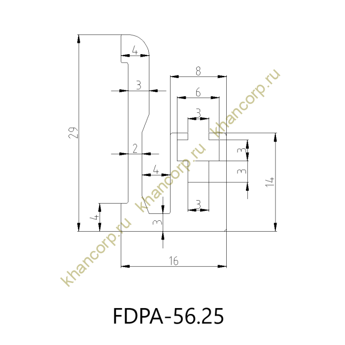 Профиль FDPA-56.25 для крепления уплотнителя к стене 8 мм, 2.5 м, алюминий/белый