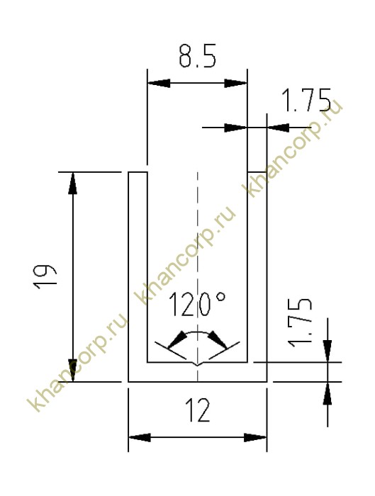 Профиль для стекла FDPA-51.3, 19х12х1,75, длина 3 м, алюминий/бронза 