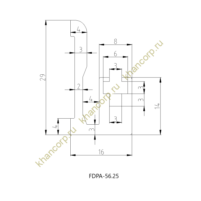 Профиль FDPA-56.25 для крепления уплотнителя к стене 8 мм, 2.5 м, алюминий/золото