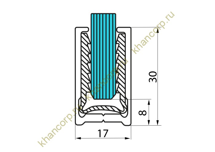 Профиль полированный FDPA-54.22 опорный БЕЗ УПЛОТНИТЕЛЯ 30х17х2 мм под стекло 8 мм, 2.2 м, алюминий/черный