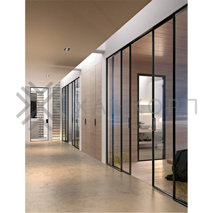 Комплект раздвижной системы DSK-170.5 AL/BL синхро, на 2 двери (2С+2) в проем, алюминий/черный