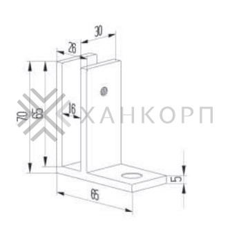 Крепление FKK-206, 70х65х30 мм стена-стекло 90°, нержавейка/матовый