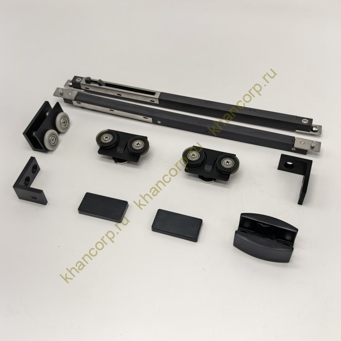 Раздвижная система FDS-113 на 2 двери с доводчиками, алюминий/черный