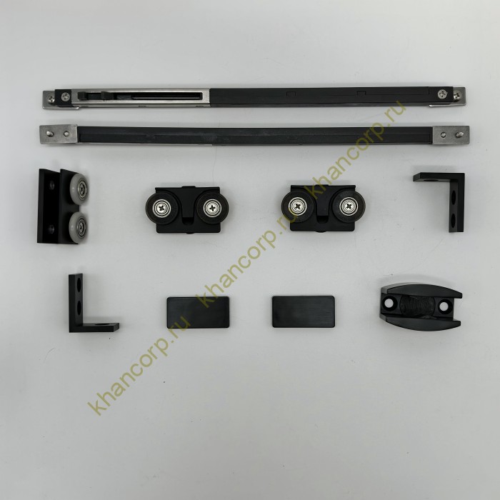 Раздвижная система FDS-113 на 2 двери с доводчиками, алюминий/черный