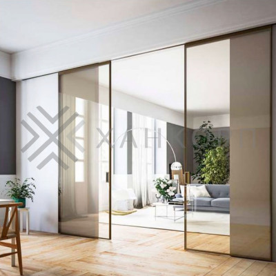 Комплект раздвижной системы DSK-170.4 AL/BL синхро. на 2 двери (2С+0) на стену, алюминий/черный