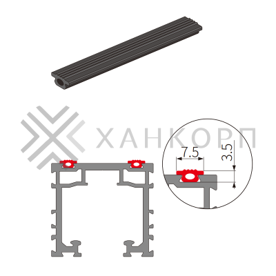Резиновый уплотнитель-демпфер FMPA-20.1 для верхней части трека, 1м