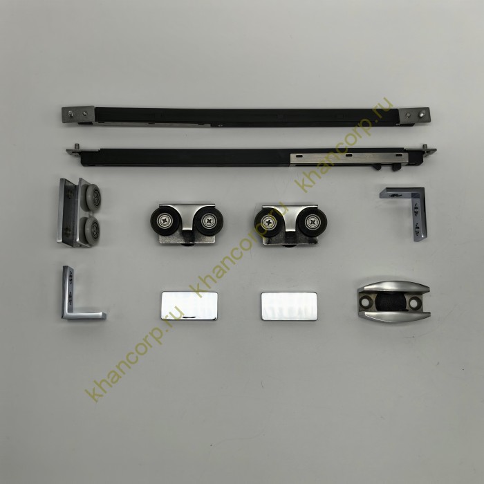 Раздвижная система FDS-113 на 2 двери с доводчиками, алюминий/полированный