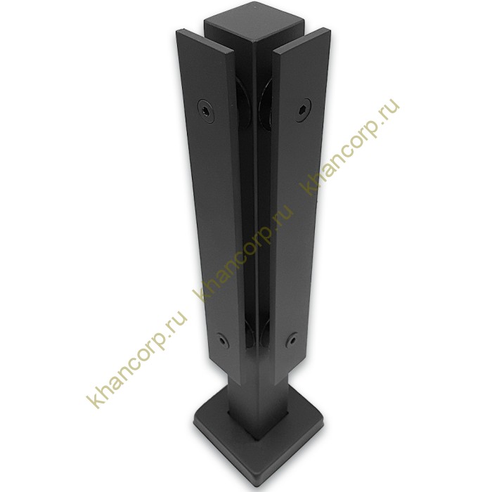 Стойка FOS-08 для стекла угловая напольная 78х400 мм со сверлением, нержавейка/черный