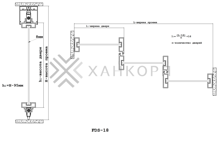 Комплект раздвижной системы DSK-180.2 AL/BL телескоп. на 2 двери (2Т+0) в проем высота 3 м, алюминий/черный