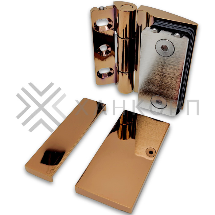 Петля Европа FDP-118 стена-стекло 90° с крышками, латунь/розовое золото