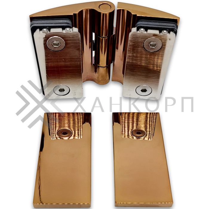 Петля Европа FDP-119 стекло-стекло 180˚, с крышками, латунь/розовое золото