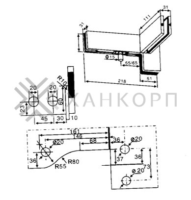 Фитинг угловой FKF-35R с осью и ребром жесткости правосторонний, нержавейка/полированный