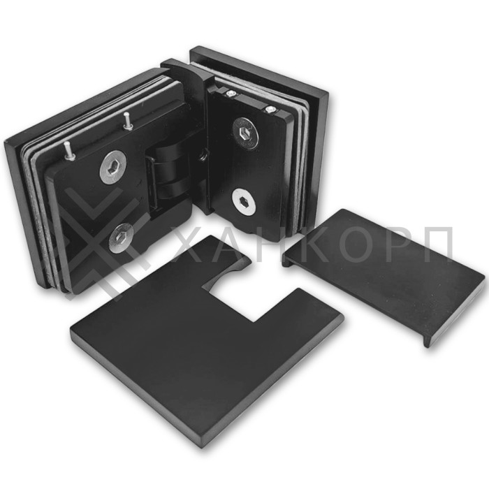 Петля Аврора FDP-184 стекло-стекло 90˚ с крышками, латунь/черный