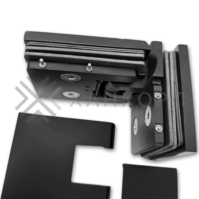 Петля Аврора FDP-184 стекло-стекло 90˚ с крышками, латунь/черный