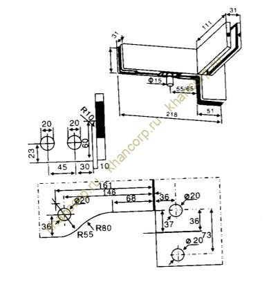 Фитинг угловой FKF-35R с осью и ребром жесткости правосторонний, нержавейка/матовый