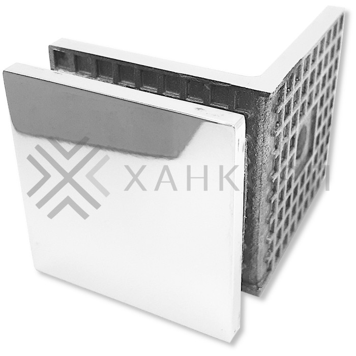 Коннектор Альфа FDK-13 стена-стекло 90˚ с пластиной, нержавейка/полированный