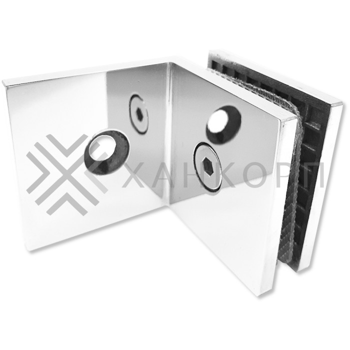 Коннектор Альфа FDK-13 стена-стекло 90˚ с пластиной, нержавейка/полированный