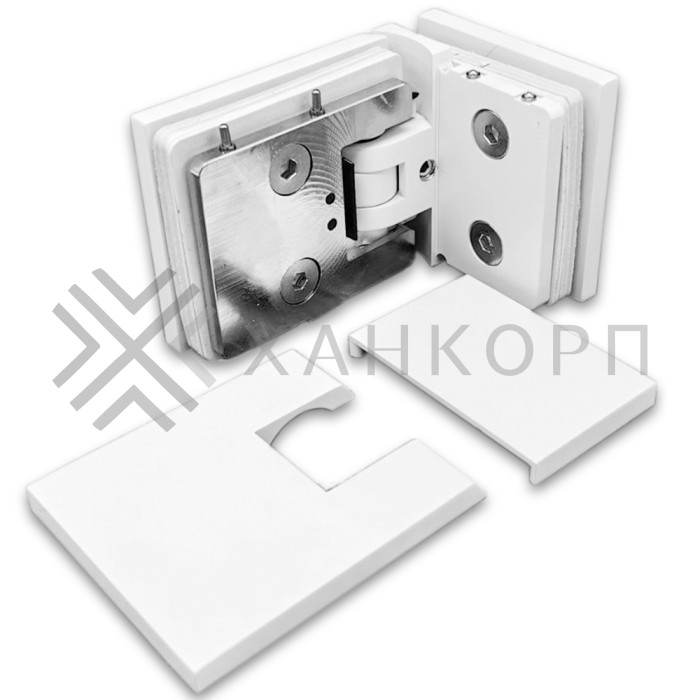 Петля Аврора FDP-184 стекло-стекло 90˚ с крышками, латунь/белый