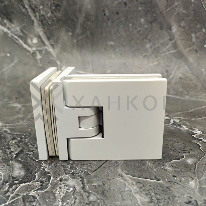 Петля Аврора FDP-184 стекло-стекло 90˚ с крышками, латунь/белый