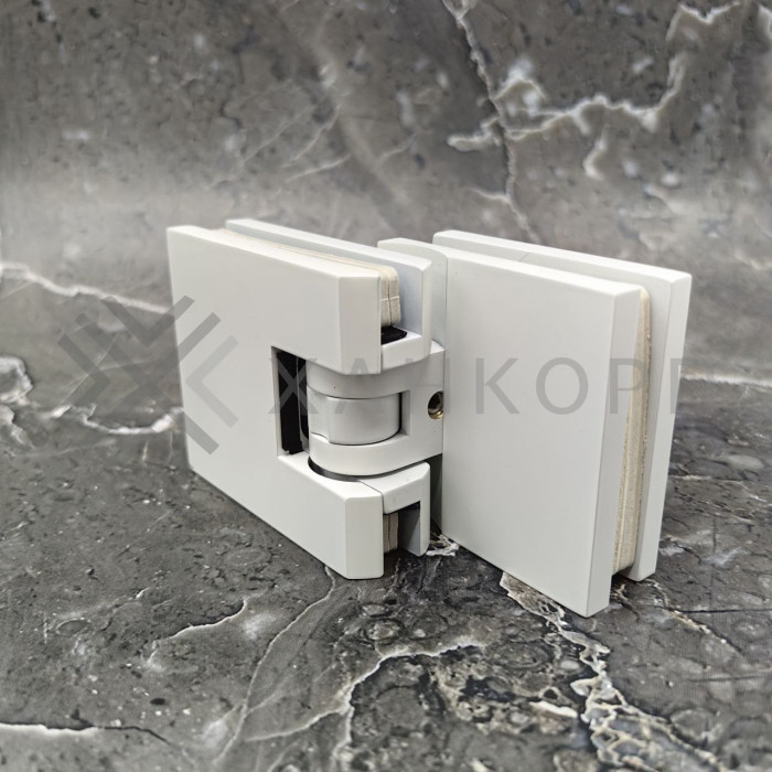 Петля Аврора FDP-184 стекло-стекло 90˚ с крышками, латунь/белый