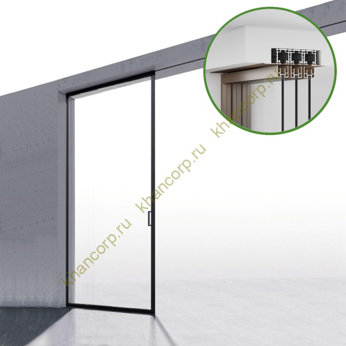 Комплект раздвижной системы Диона DSK-194.1.1 AL/BL на 1 дверь в нишу с отталкивающим механизмом, скрытое крепление, алюминий/черный