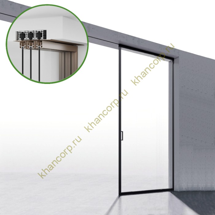 Комплект раздвижной системы Диона DSK-194.1.1 AL/BL на 1 дверь в нишу с отталкивающим механизмом, скрытое крепление, алюминий/черный