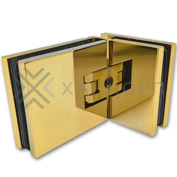 Петля Аврора FDP-184 стекло-стекло 90˚ с крышками, латунь/золото