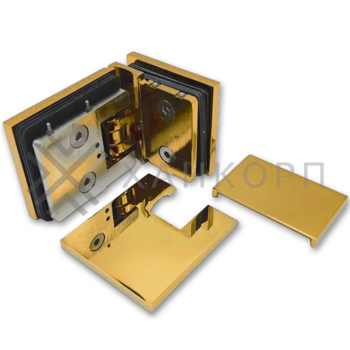 Петля Аврора FDP-184 стекло-стекло 90˚ с крышками, латунь/золото