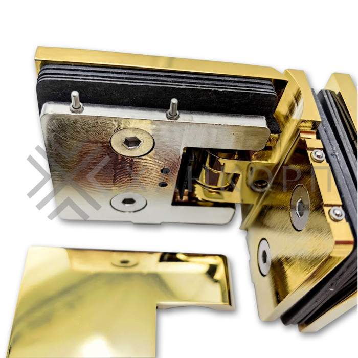 Петля Аврора FDP-184 стекло-стекло 90˚ с крышками, латунь/золото