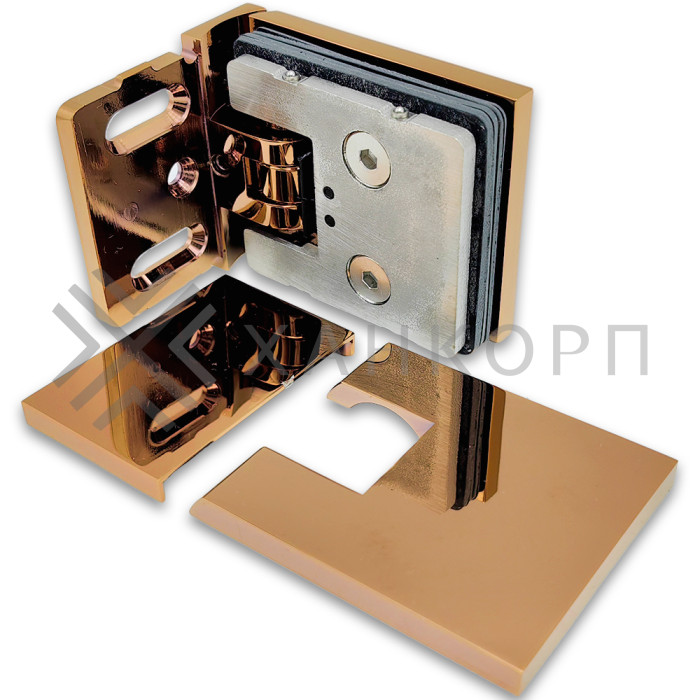 Петля Аврора FDP-180 стена-стекло 90˚ с крышками, латунь/розовое золото