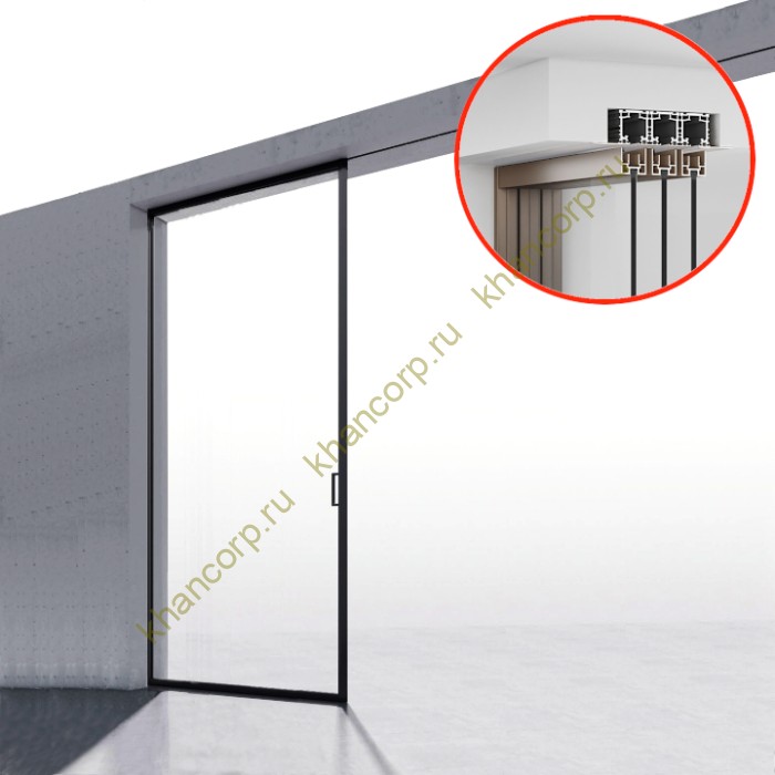 Комплект раздвижной системы Диона DSK-194.1.1 AL/BL-MW на 1 дверь в нишу с отталкивающим механизмом, скрыт, алюминий/черный с белой крышкой