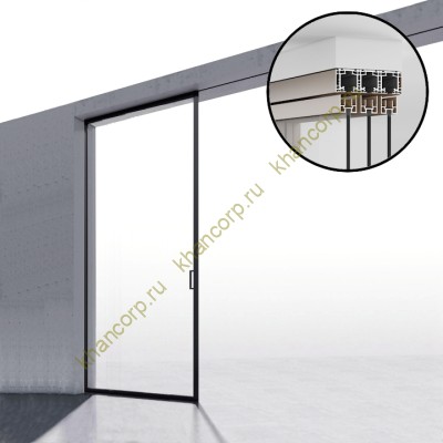 Комплект раздвижной системы Диона DSK-194.1.2 AL/BL на 1 дверь в нишу с отталкивающим механизмом, открытое крепление, алюминий/черный