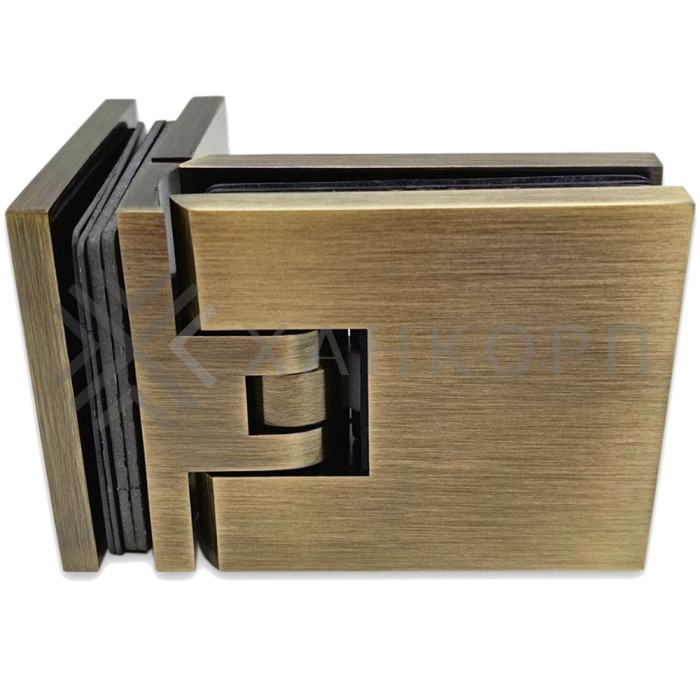 Петля Аврора FDP-184 стекло-стекло 90˚ с крышками, латунь/бронза