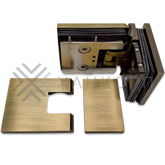 Петля Аврора FDP-184 стекло-стекло 90˚ с крышками, латунь/бронза