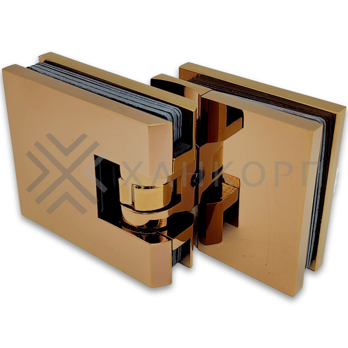 Петля Аврора FDP-184 стекло-стекло 90˚ с крышками, латунь/розовое золото