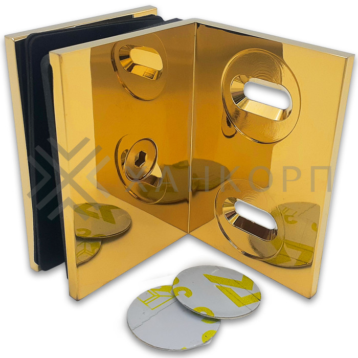 Коннектор Пегас FDK-132, 70*50 мм стена-стекло 90° латунь/золото