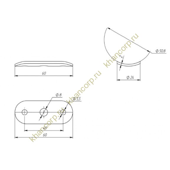 Ложемент для трубы FOP-50.22 круглой O50.8 мм, GRIT 600, нержавейка/полированный