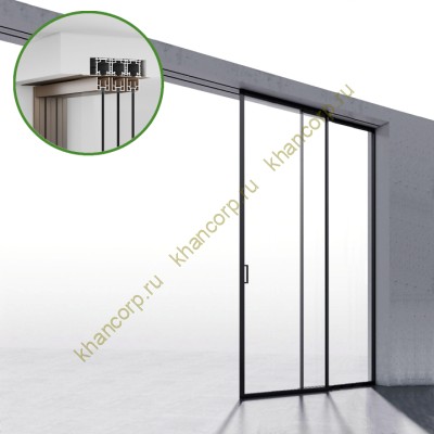 Комплект раздвижной системы Диона DSK-194.2.1R AL/BL на 2 двери в нишу с отталкивающим механизмом, правое открывание, скрытое крепление, алюминий/черный