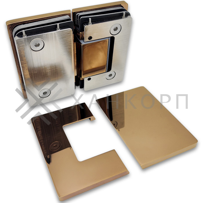 Петля Афина FDP-132 стекло-стекло 180˚, латунь/розовое золото