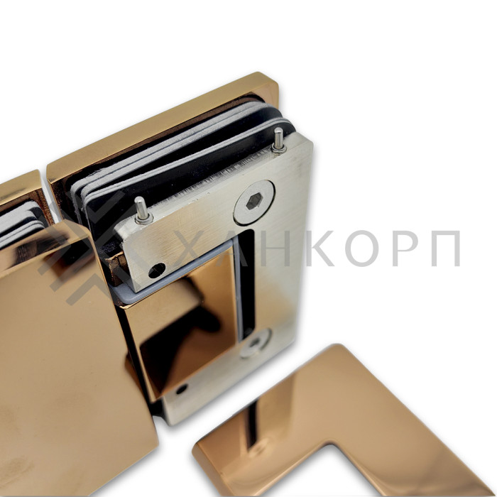 Петля Афина FDP-132 стекло-стекло 180˚, латунь/розовое золото