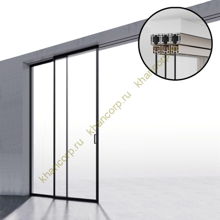 Комплект раздвижной системы Диона DSK-194.2.2L AL/BL на 2 двери в нишу с отталкивающим механизмом ,левое открывание, алюминий/черный