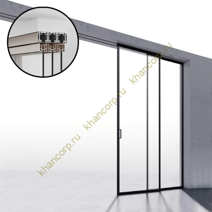 Комплект раздвижной системы Диона DSK-194.2.2R AL/BL на 2 двери в нишу с отталкивающим механизмом, правое открывание,черный