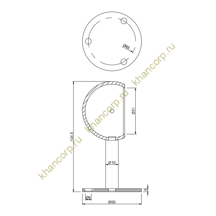 Пристенное крепление FOP-50.19 "кольцо" торцевое для трубы O50.8 мм, GRIT600, нержавейка/полированный