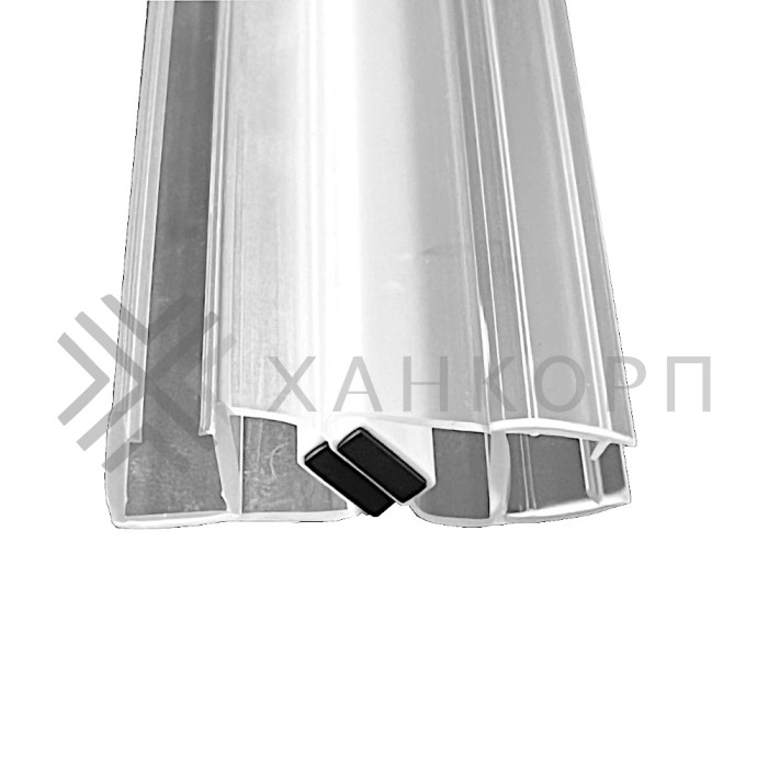 Уплотнитель магнитный ПРЕМИУМ 90° открывание внутрь, прозрачный, белый магнит 2.5 м под стекло 8 мм FDPP-515.8