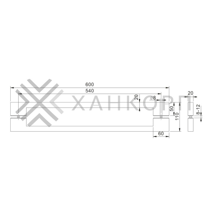 Ручка для сауны FDR-173, 20х20х600 мм, ясень/черный