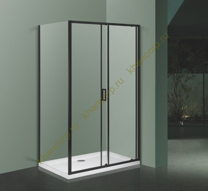 Комплект угловой раздвижной душевой кабины FDS-107 размером 800 х 1200 х 1900 алюминий/черный
